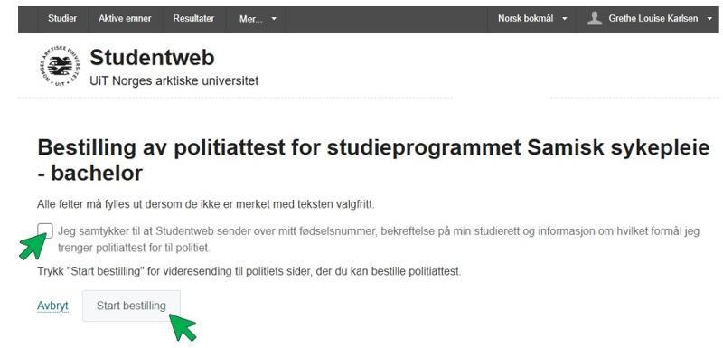 Bildet viser bestilling av politiattest